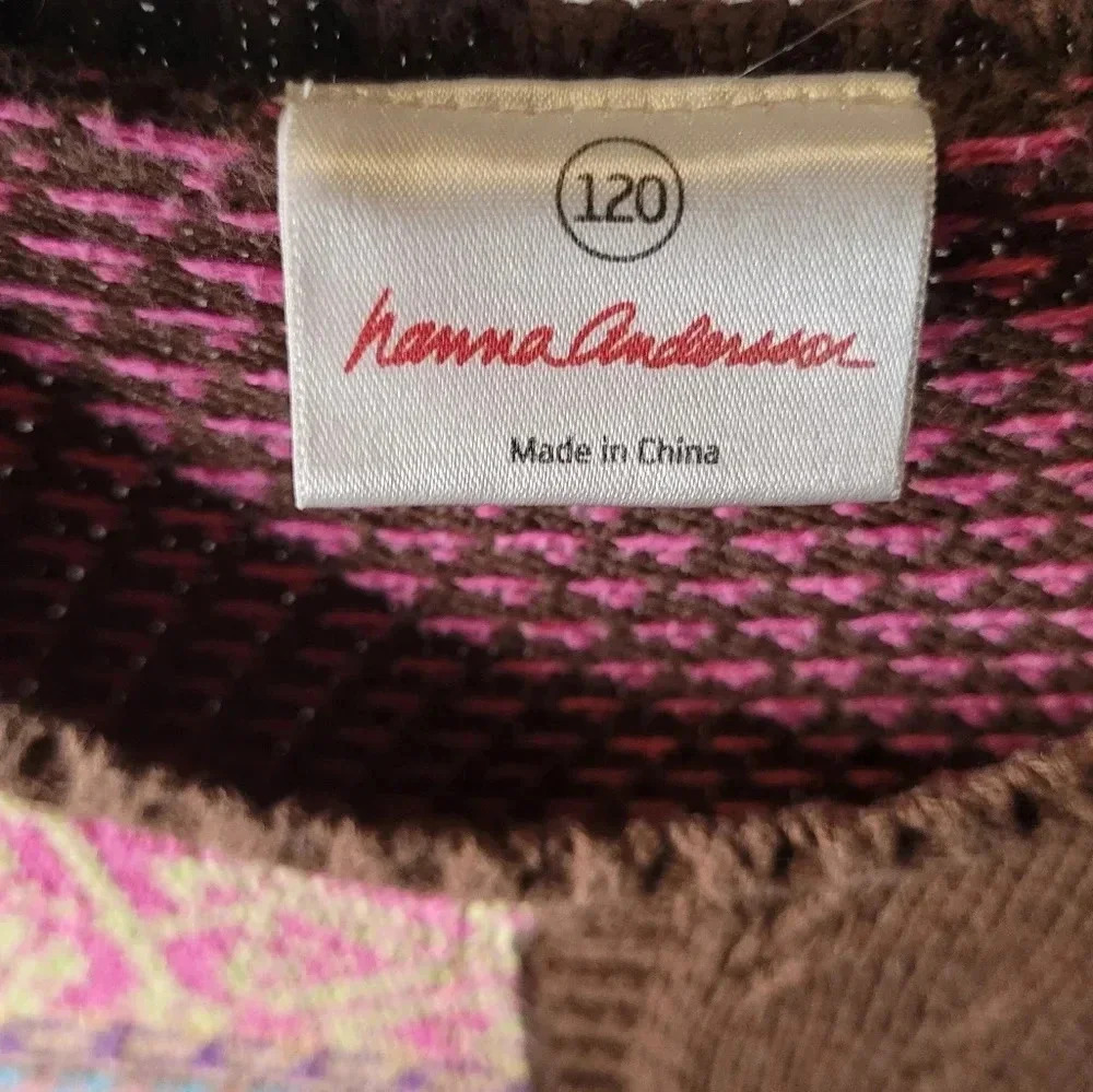 HANNA ANDERSSON Girls brown base colorful knit casual school dress, size 6/7 - Picture 2 of 9